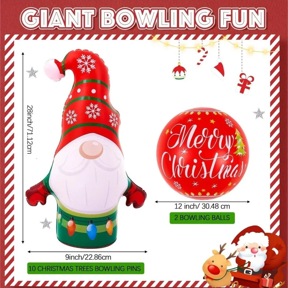 Giant Inflatable Christmas Bowling Gnomes Indoor/Outdoor Set Holiday - Picture 3 of 4